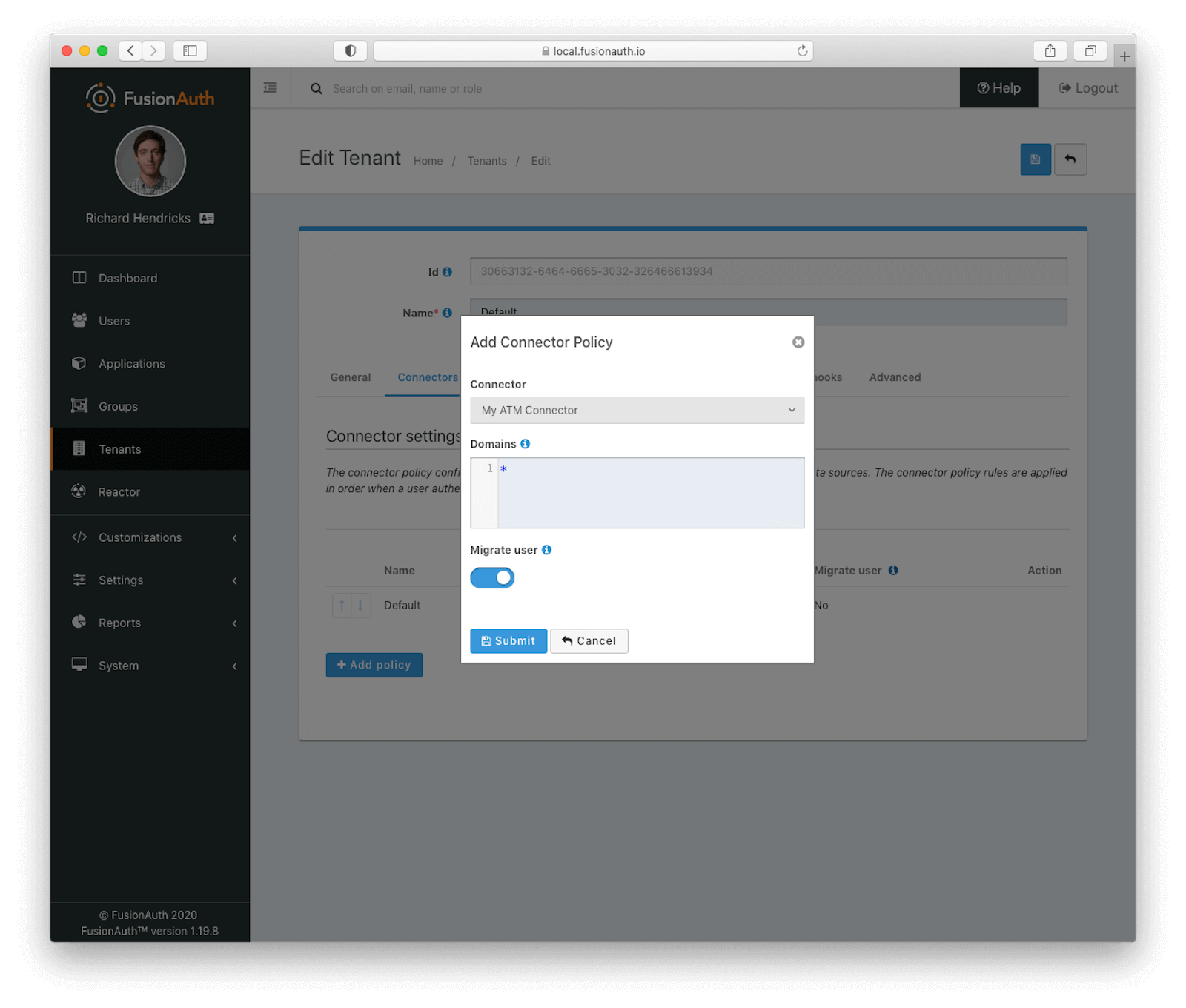 Adding a connector to a tenant..