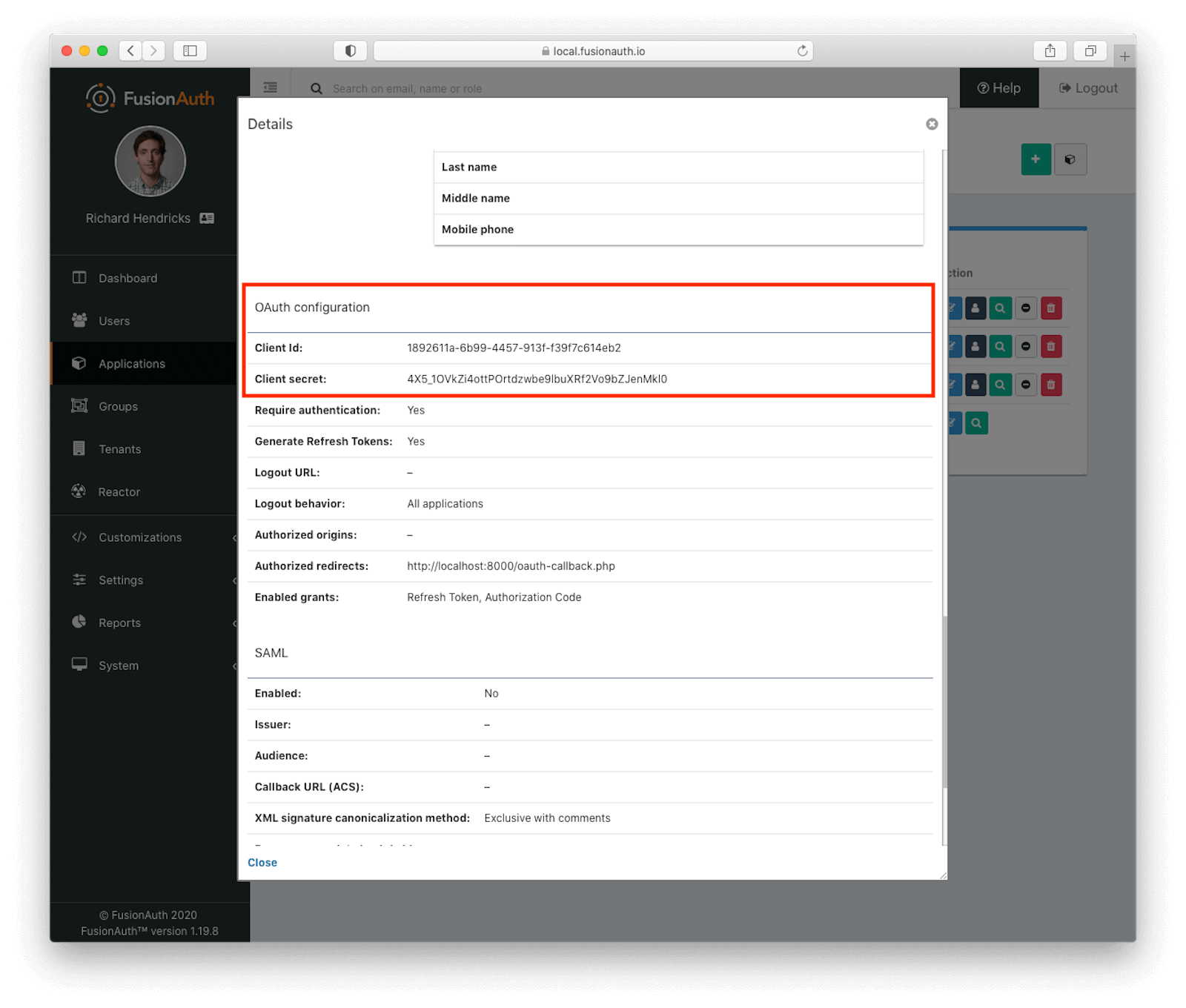 Finding the Client ID and Client Secret.