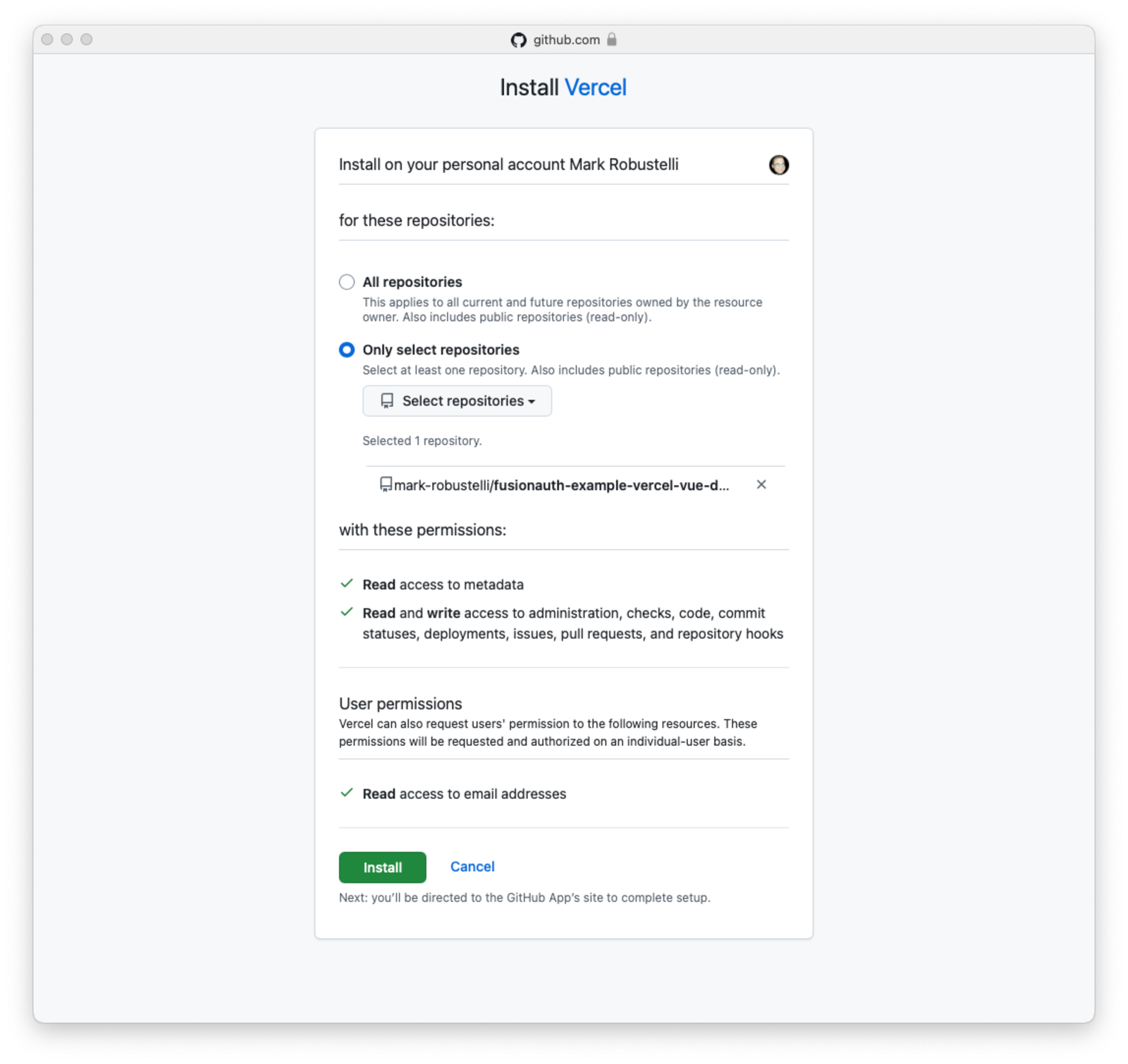 Install Vercel to your GitHub repository.