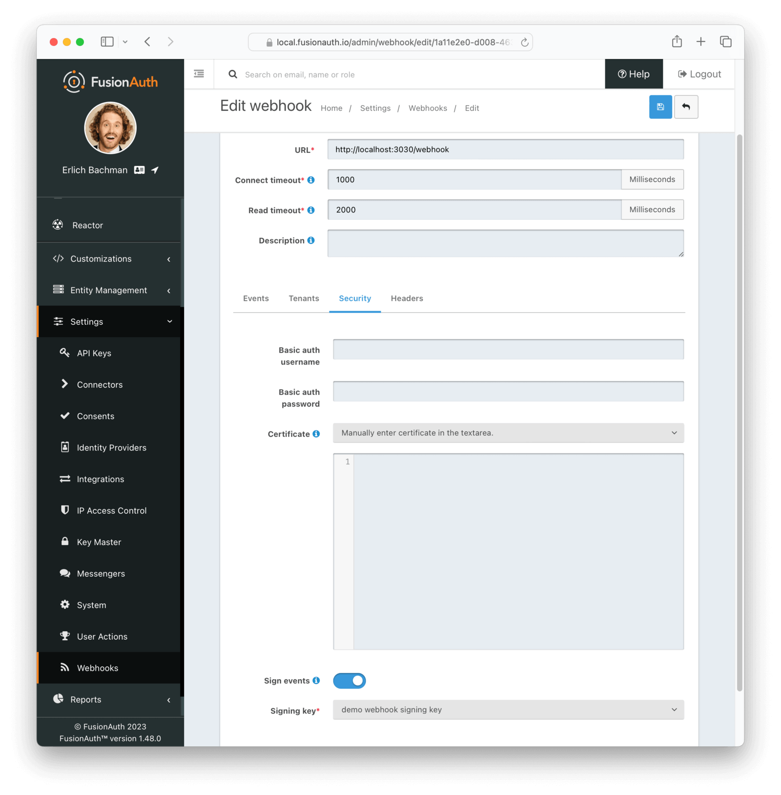 Webhook Settings Signature