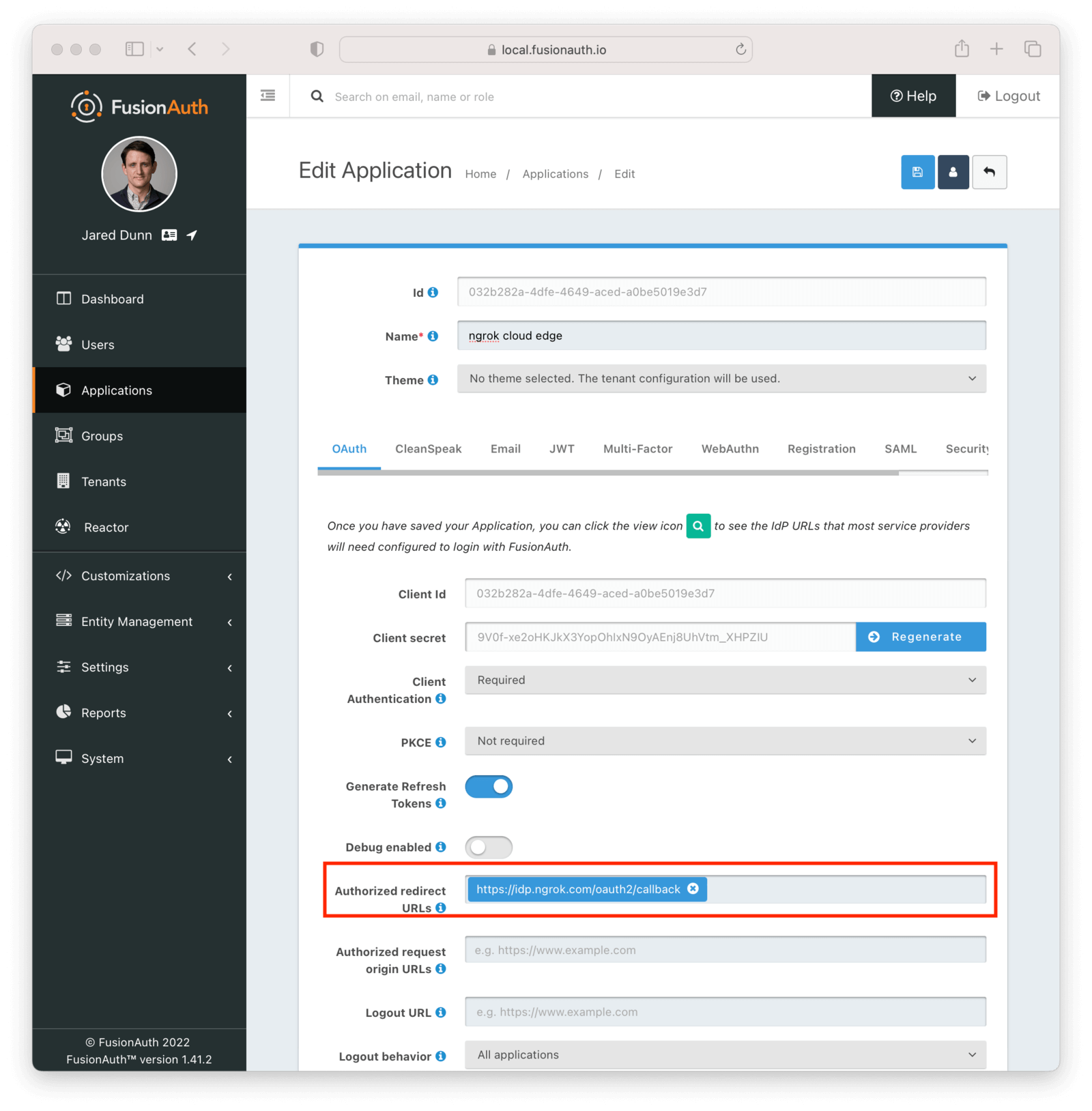 Adding the redirect URL to the FusionAuth application configuration