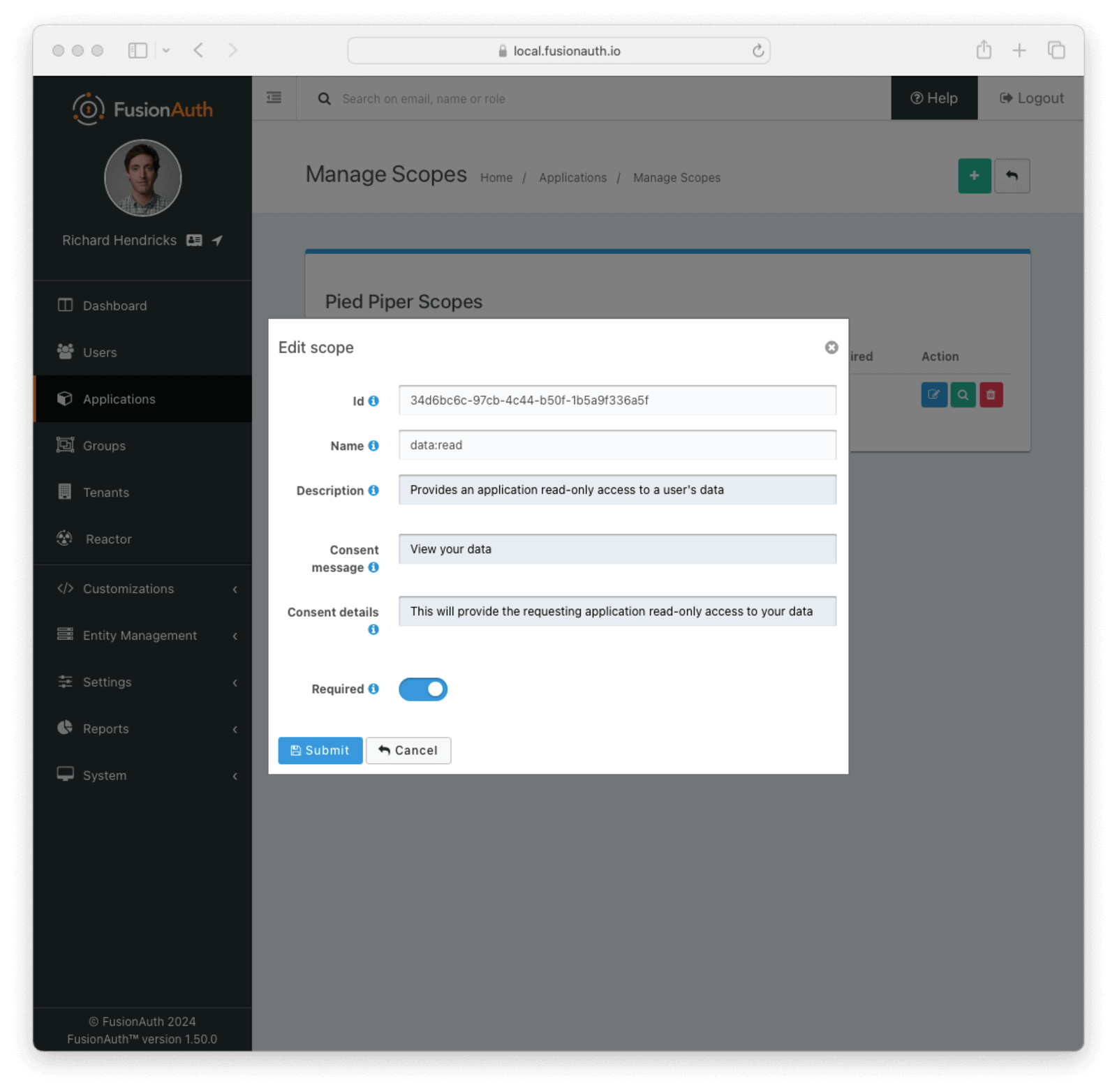 Manage Scopes - Edit Scope