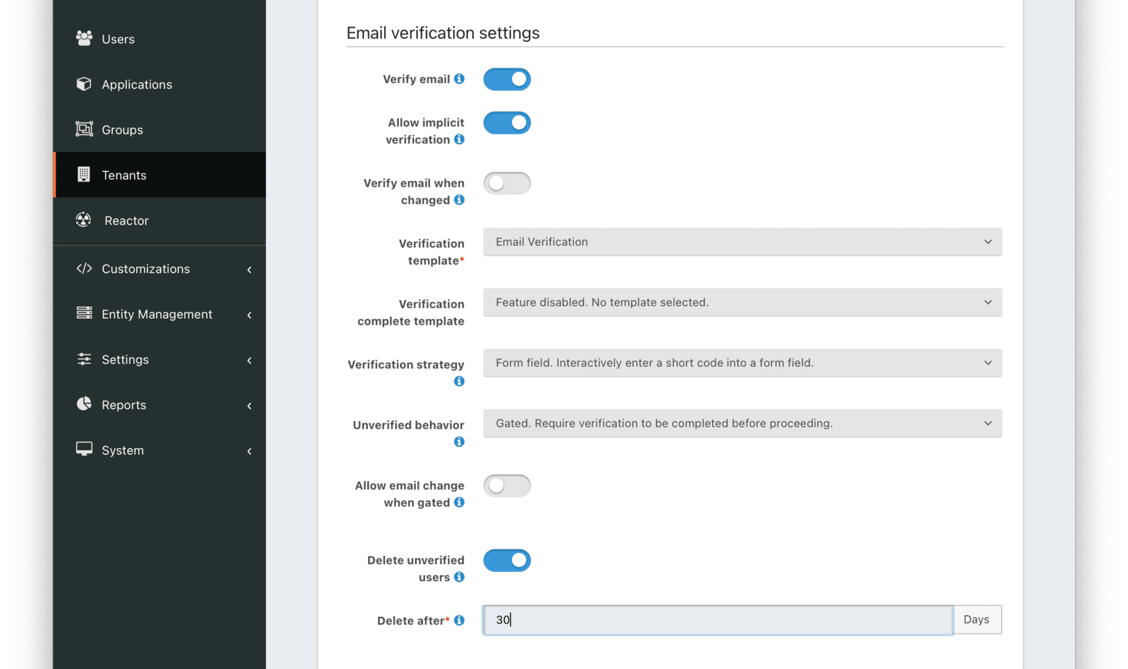 Tenant Configuration - Email verification settings