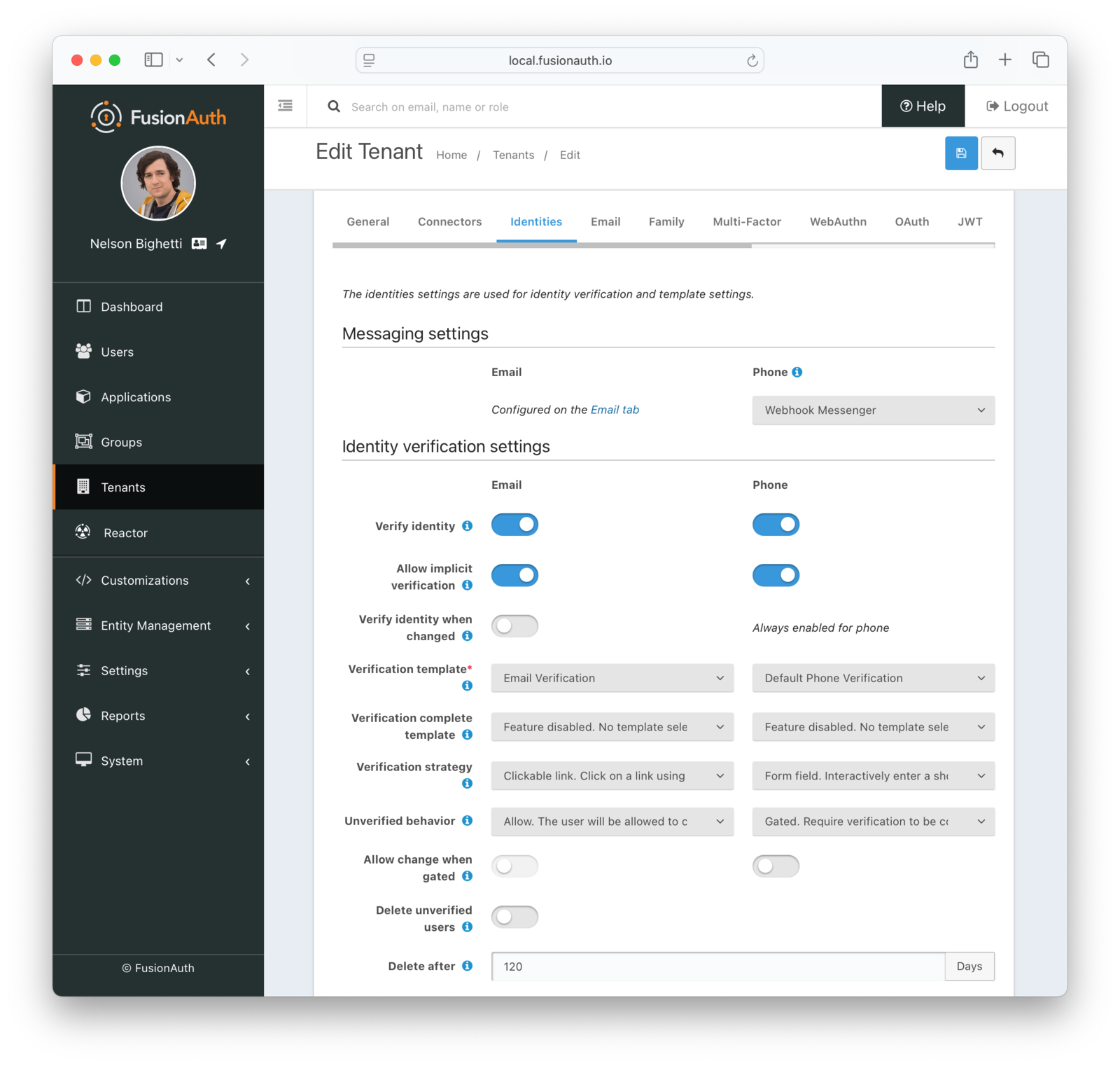 Tenant Configuration - Identities settings