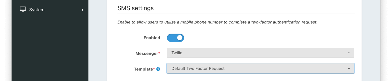 Tenant Configuration - MFA SMS settings