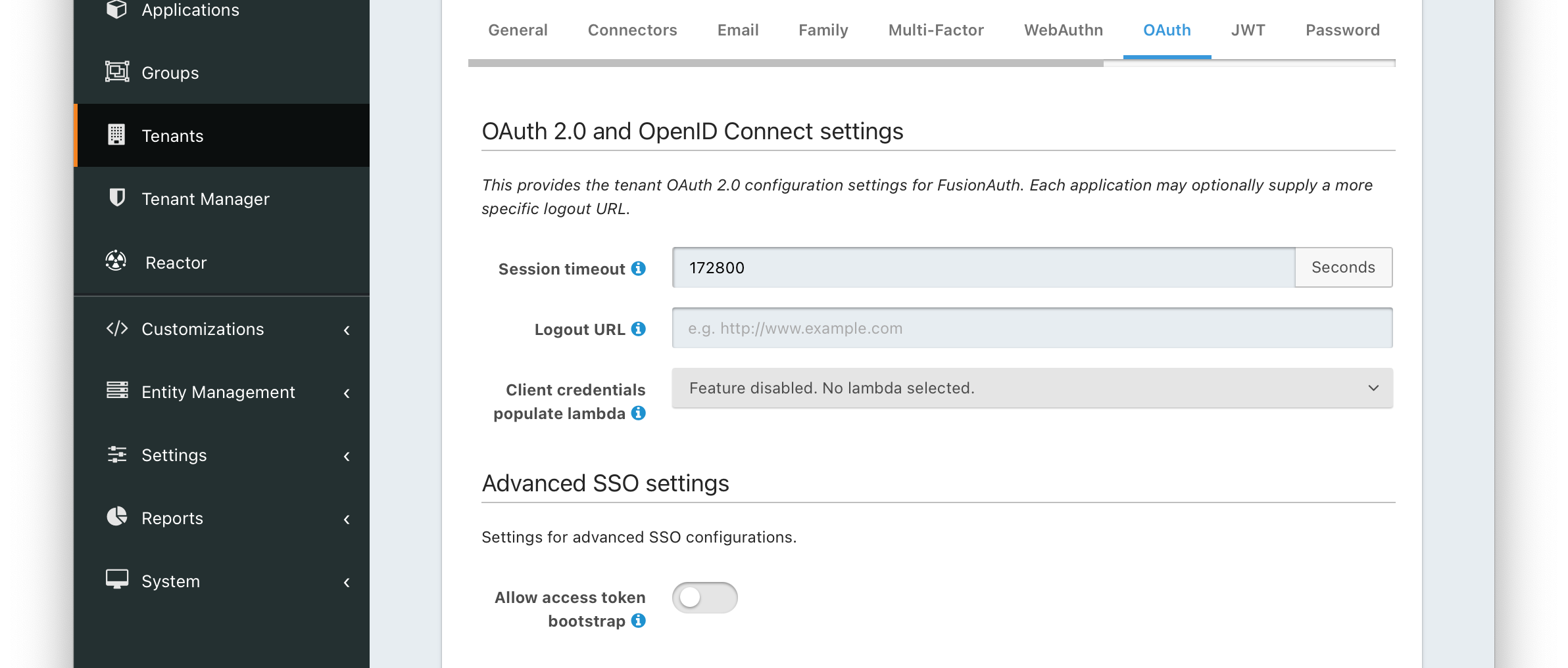 Tenant Configuration - OAuth