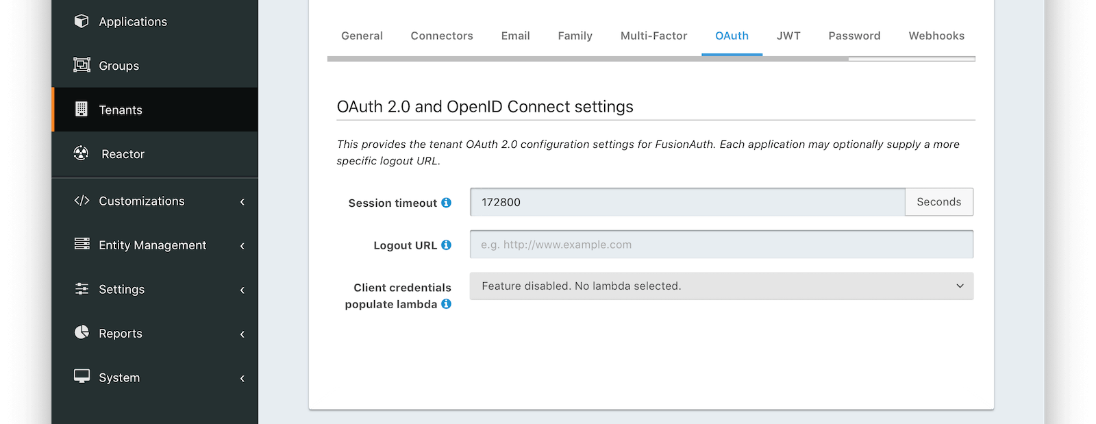 Tenant Configuration - OAuth