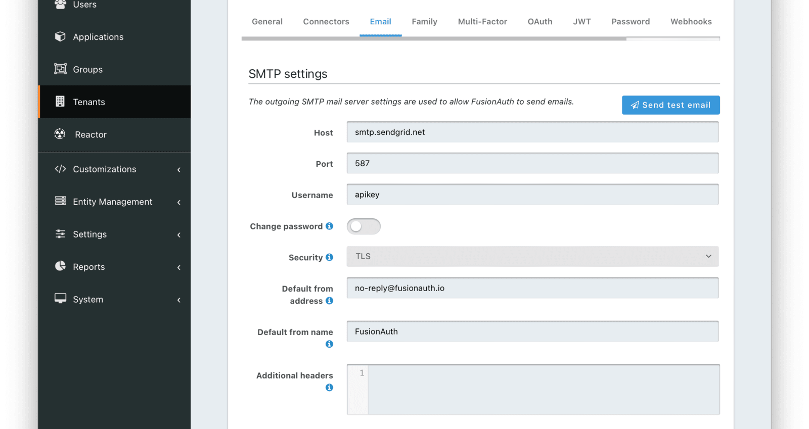 Tenant Configuration - SMTP settings