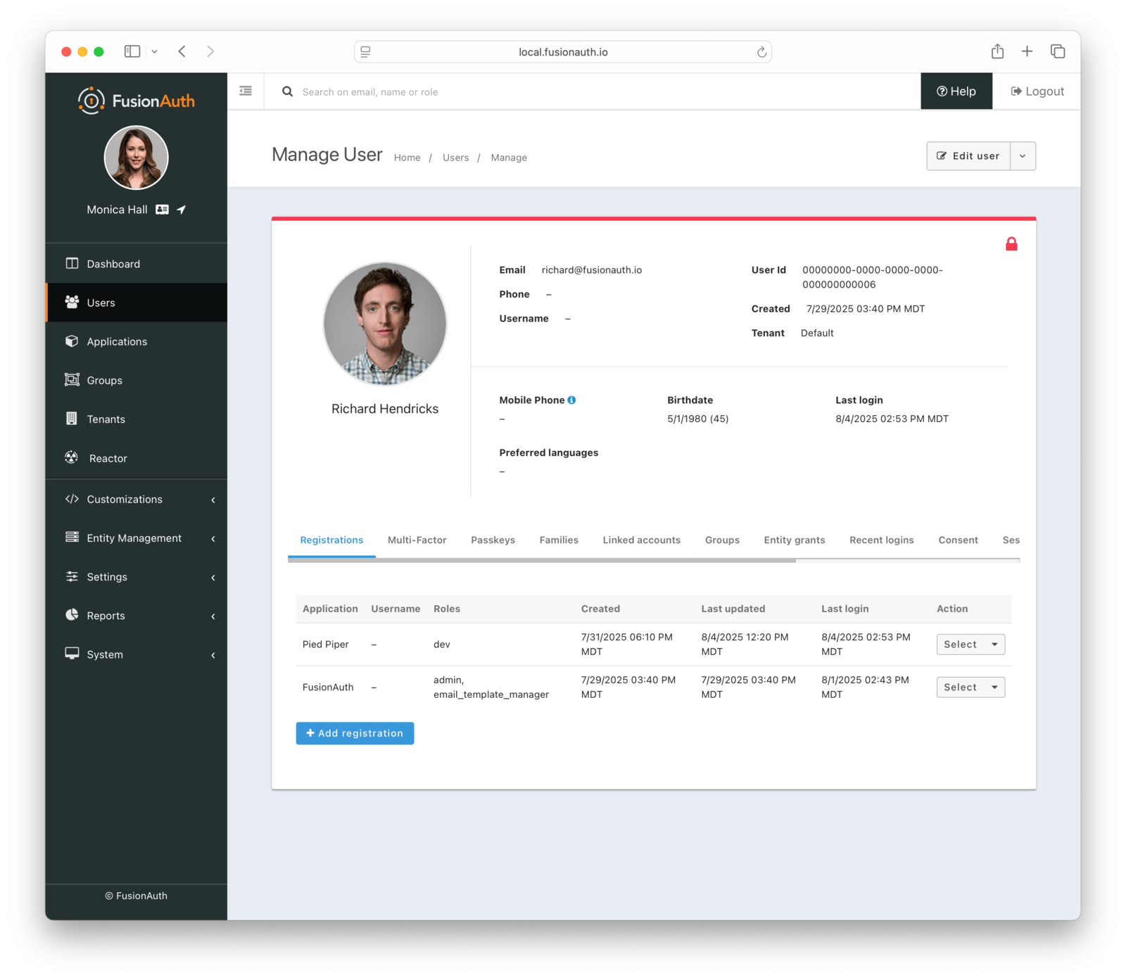 Locked user in the administrative user interface.