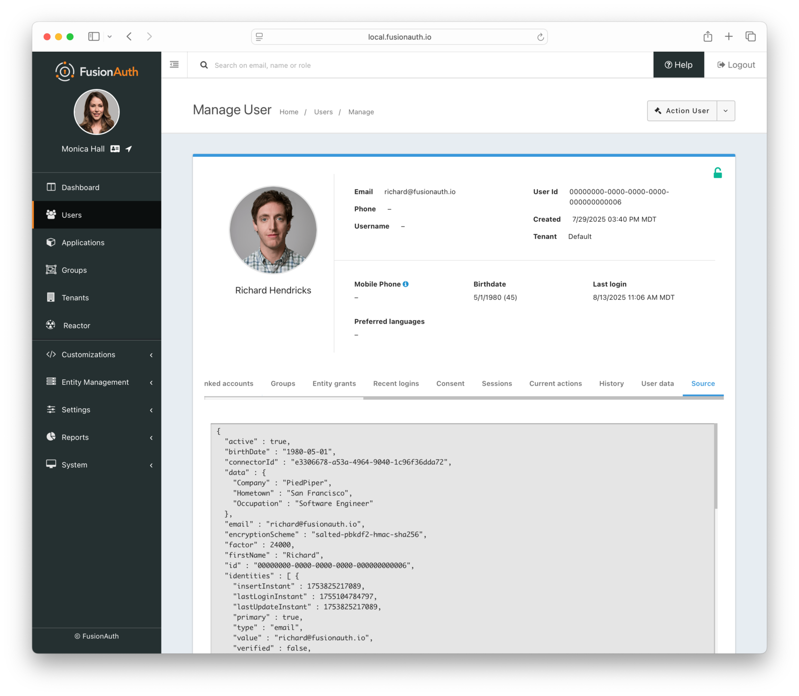 User source screen in the administrative user interface.