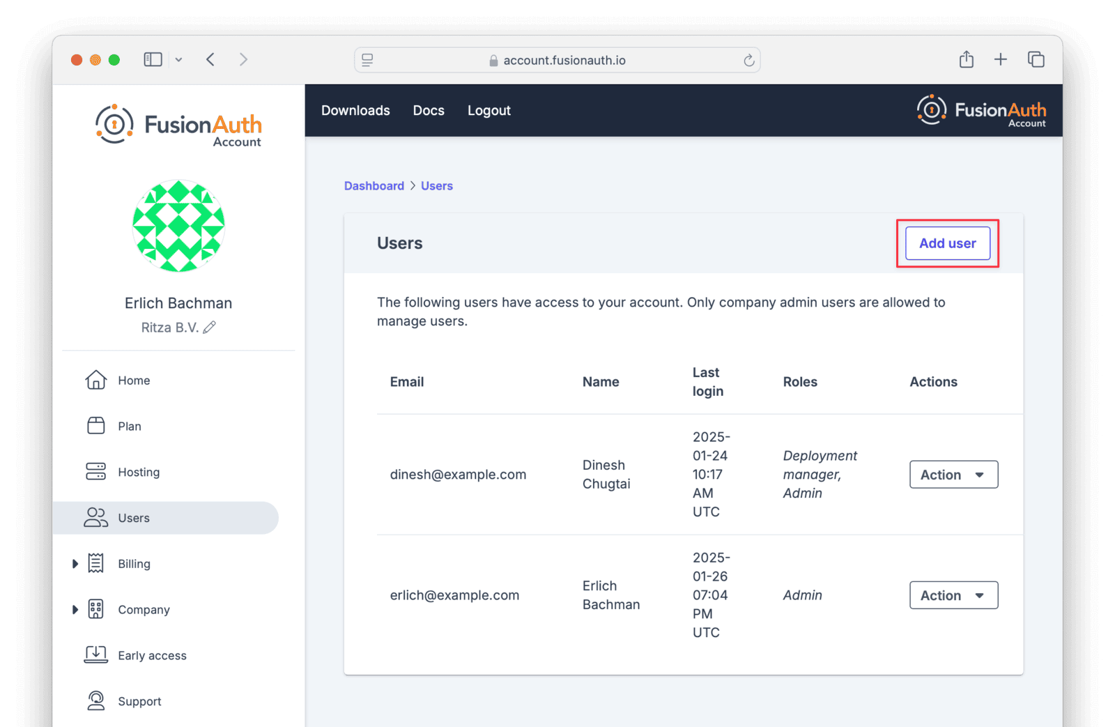The add button to add users to your account.