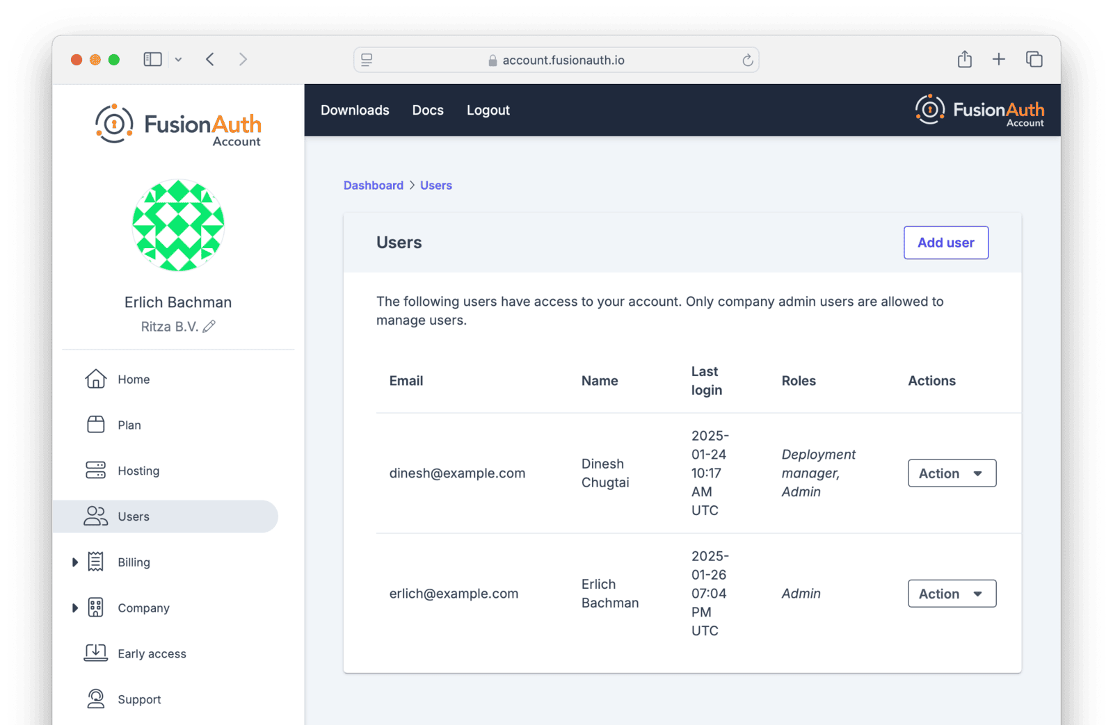 List the users with access to your account.