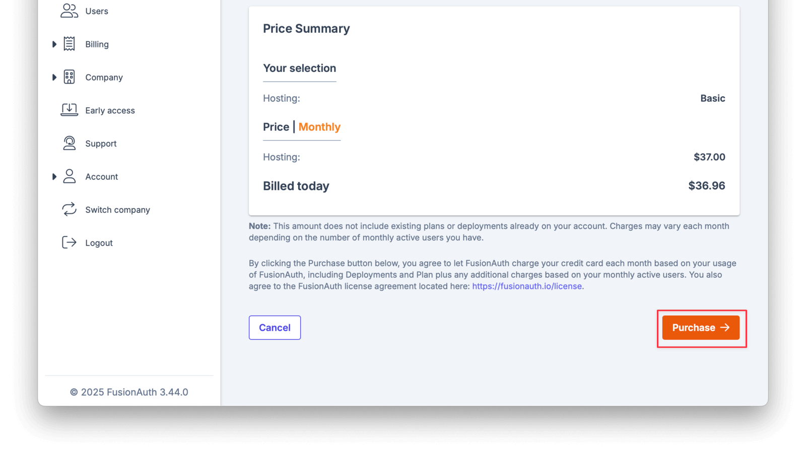 Provisioning purchase section.