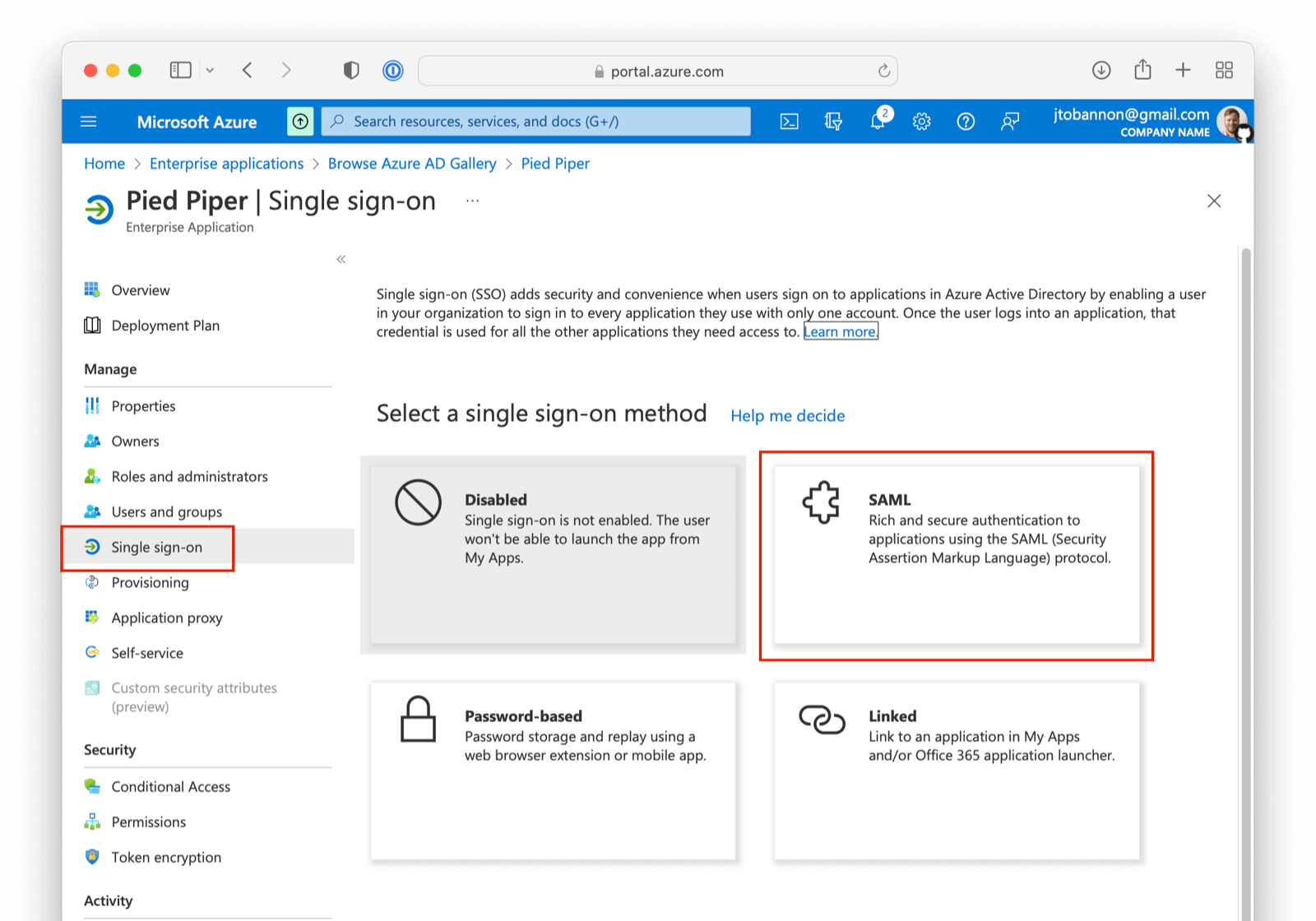 Configure Single-sign on saml