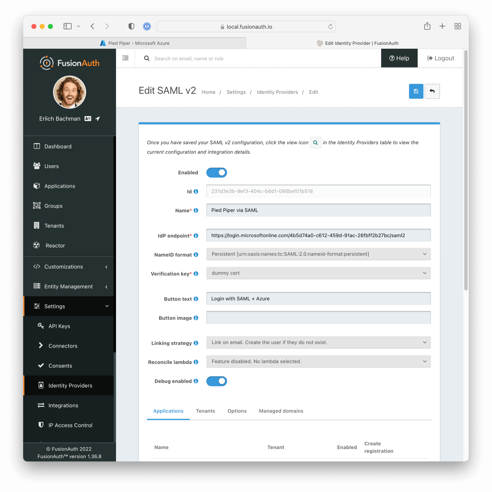 IdP SAML configuration