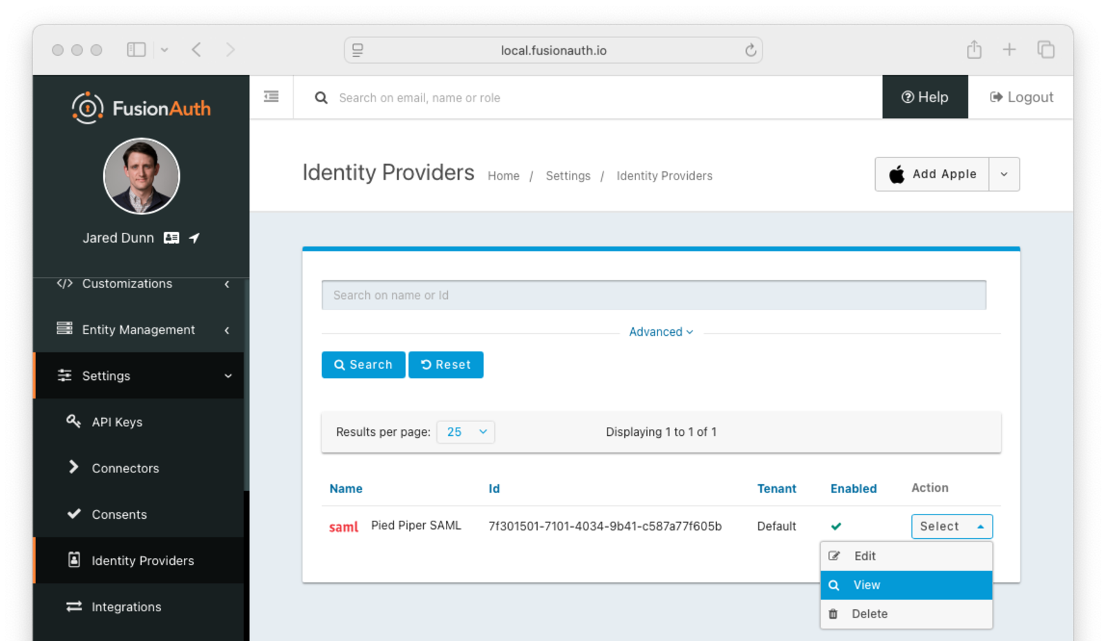 View the identity provider list