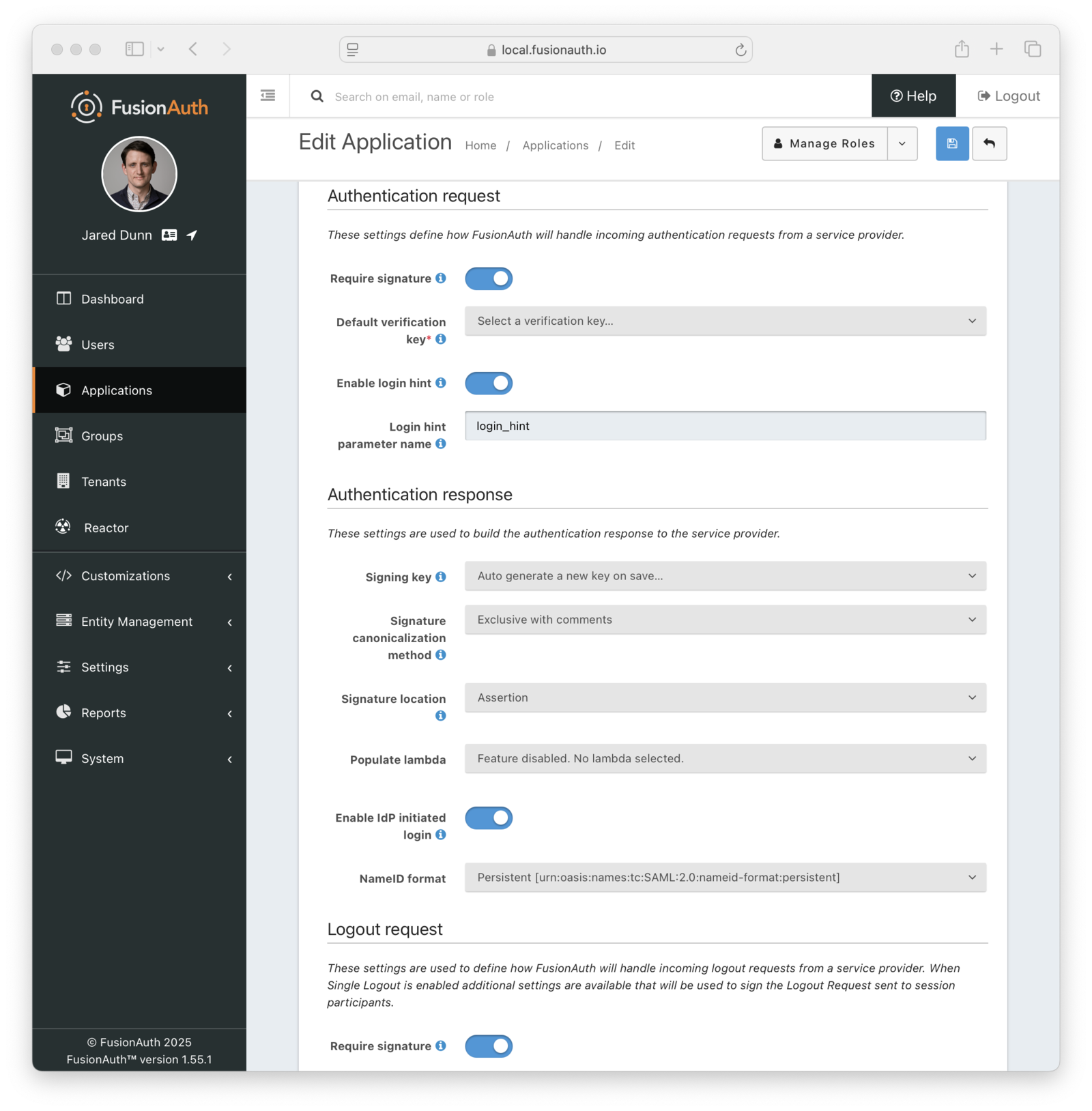 Application SAML v2 Authentication Configuration