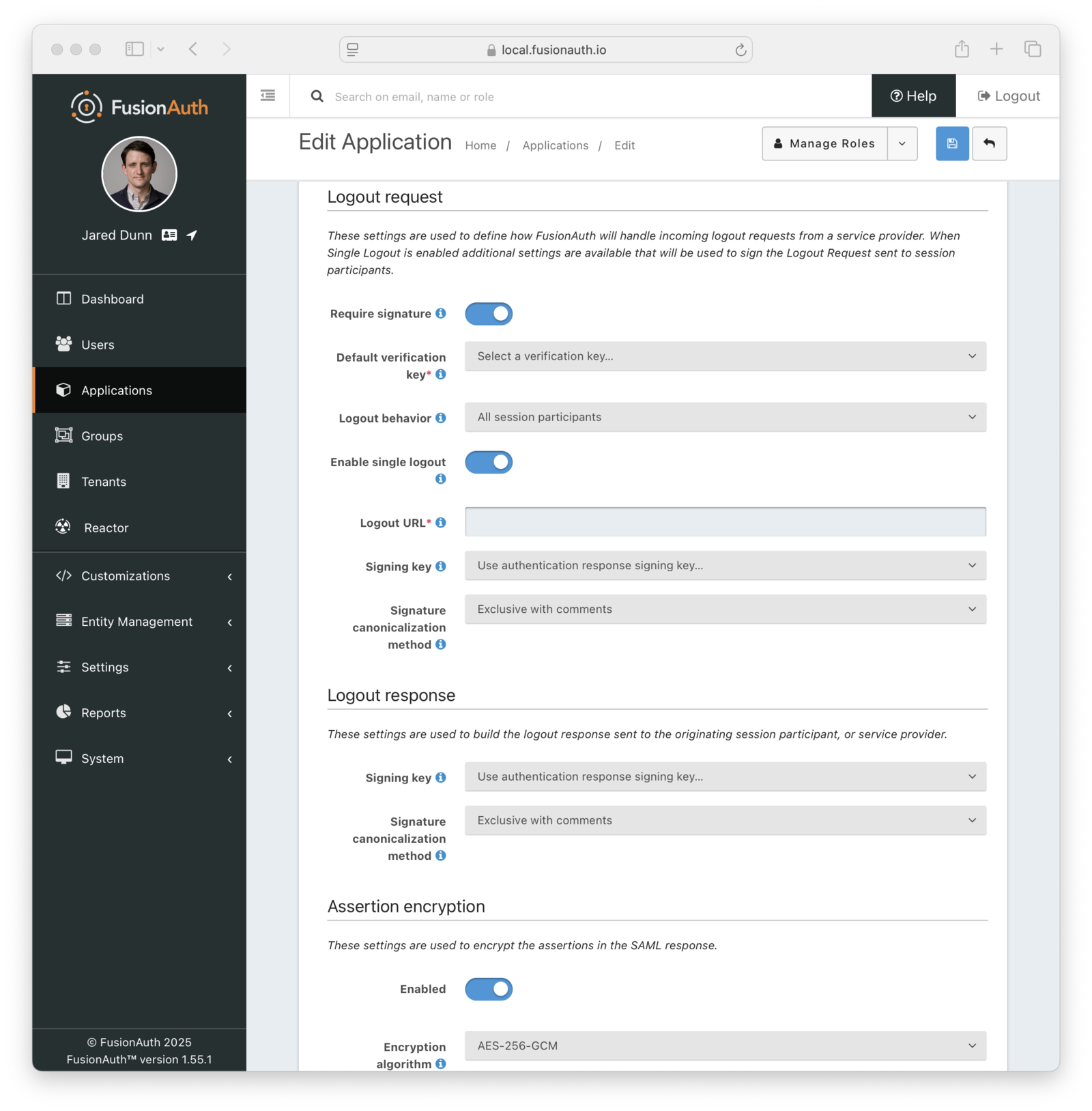 Application SAML v2 Logout Configuration