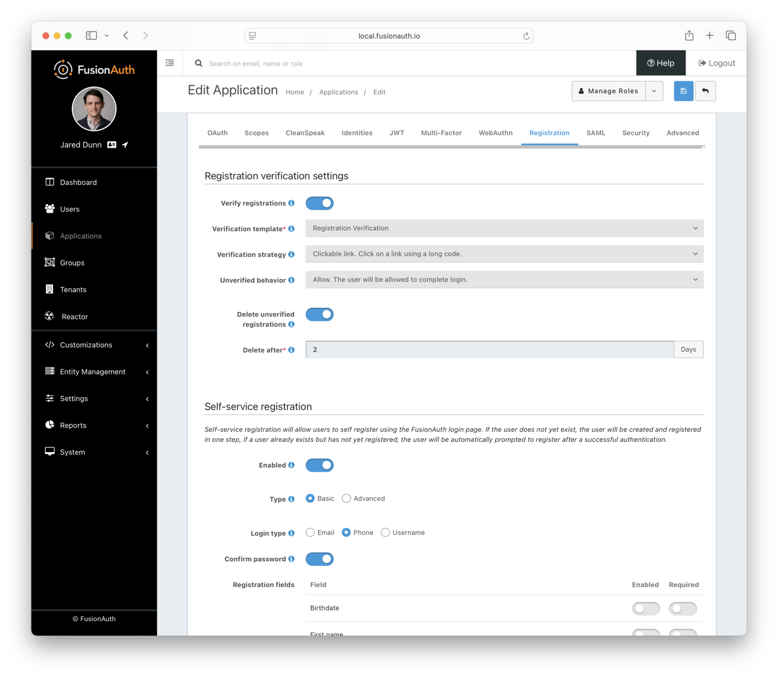 Registration Verification Settings