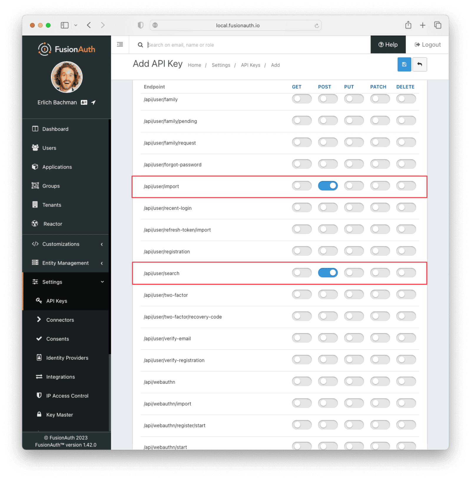 Setting API key permissions