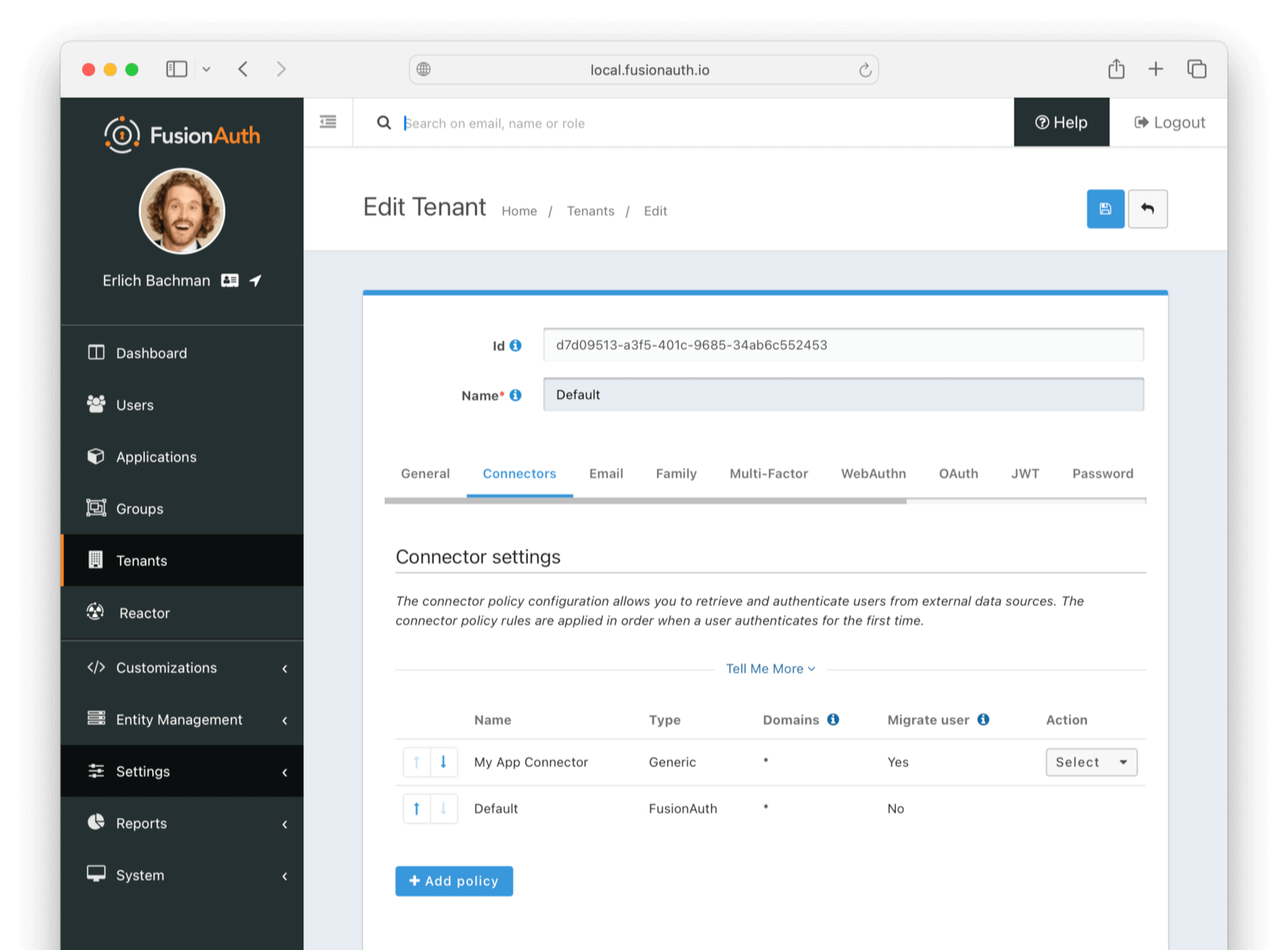Connector policy list in FusionAuth.