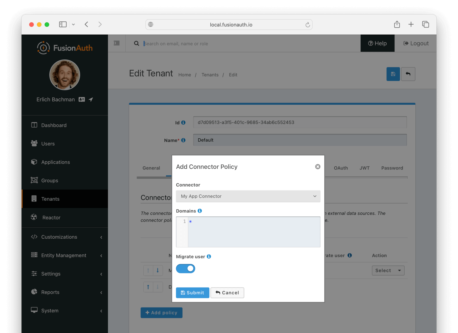 Connector policy details in FusionAuth.
