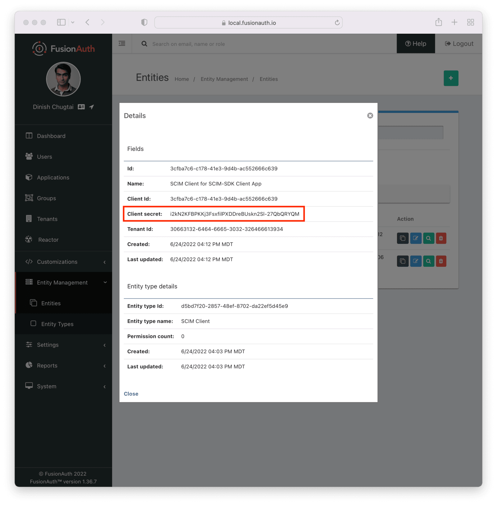 Determining the client secret for the SCIM client.