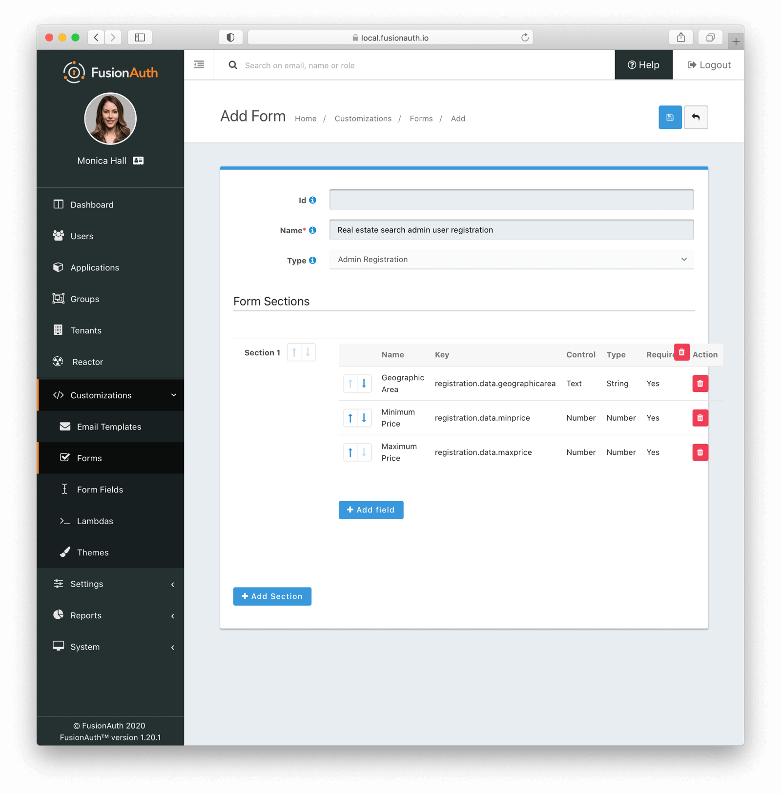 Adding an admin registration form.