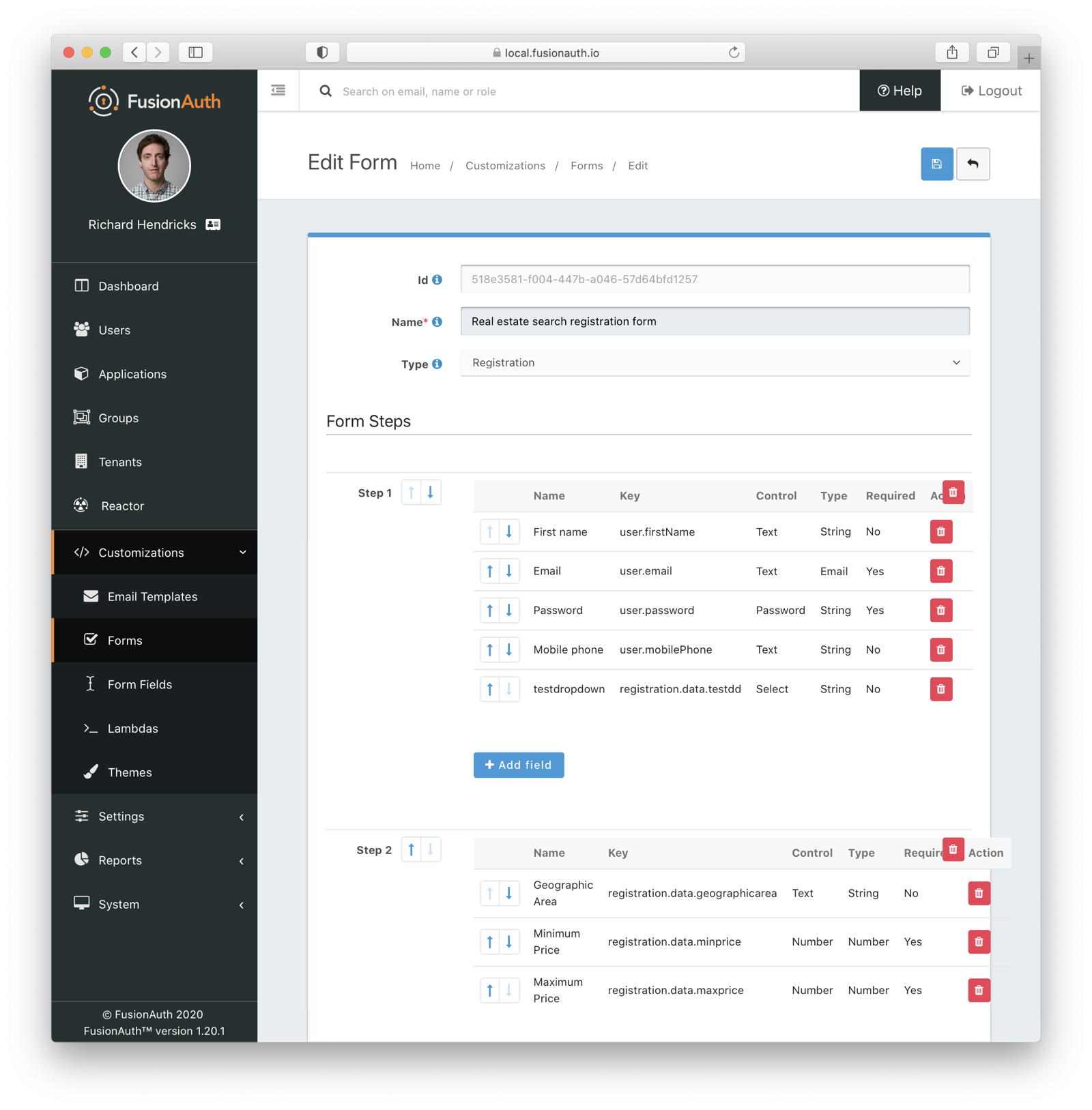 Example of built out advanced registration form.