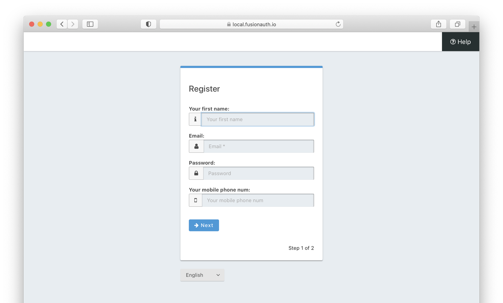 The first registration step with labels.