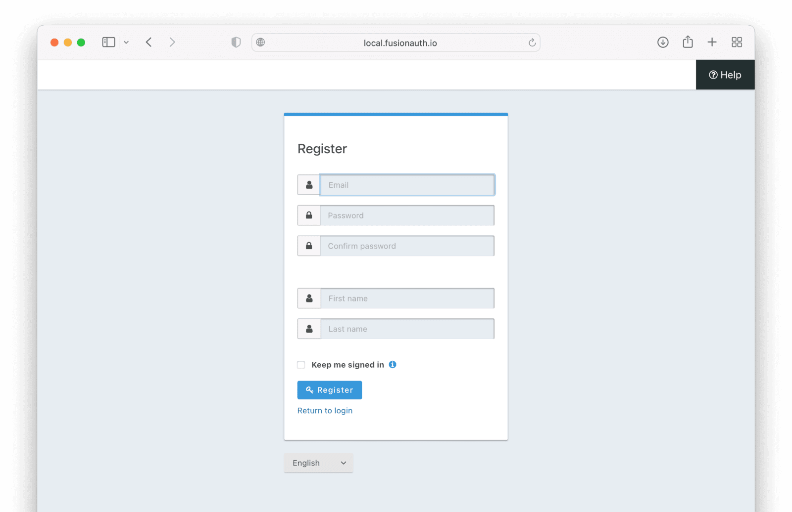 Example of built out basic registration form.