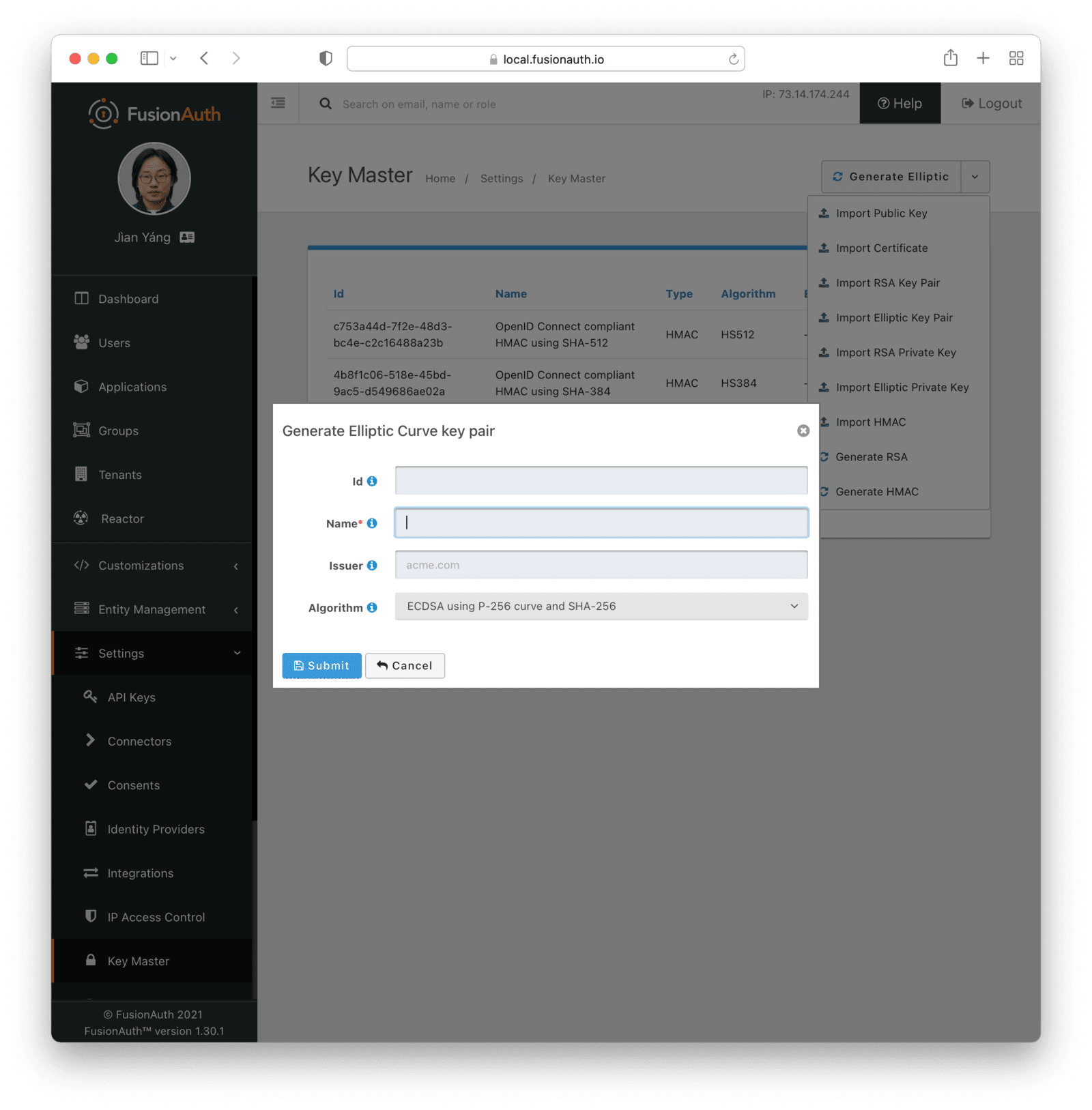 Generate an ECC key pair.