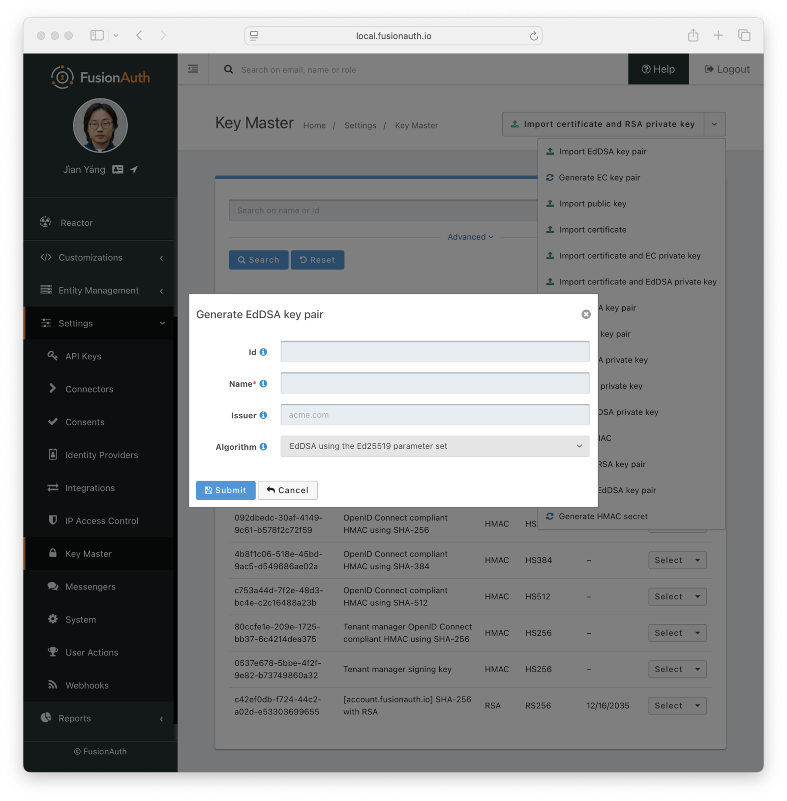 Generate an EdDSA key pair.