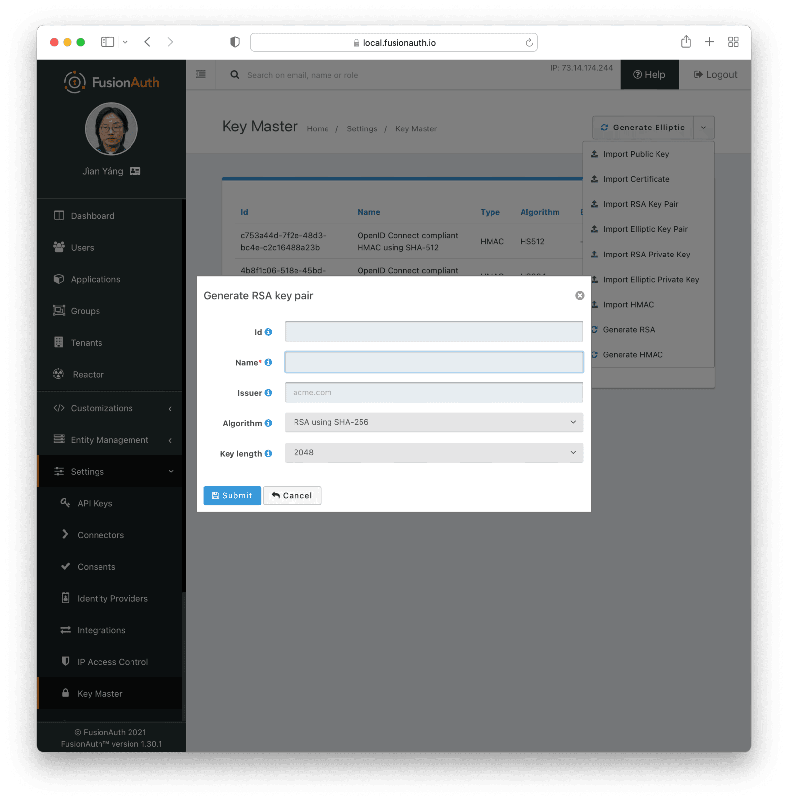 Generate a RSA key pair.