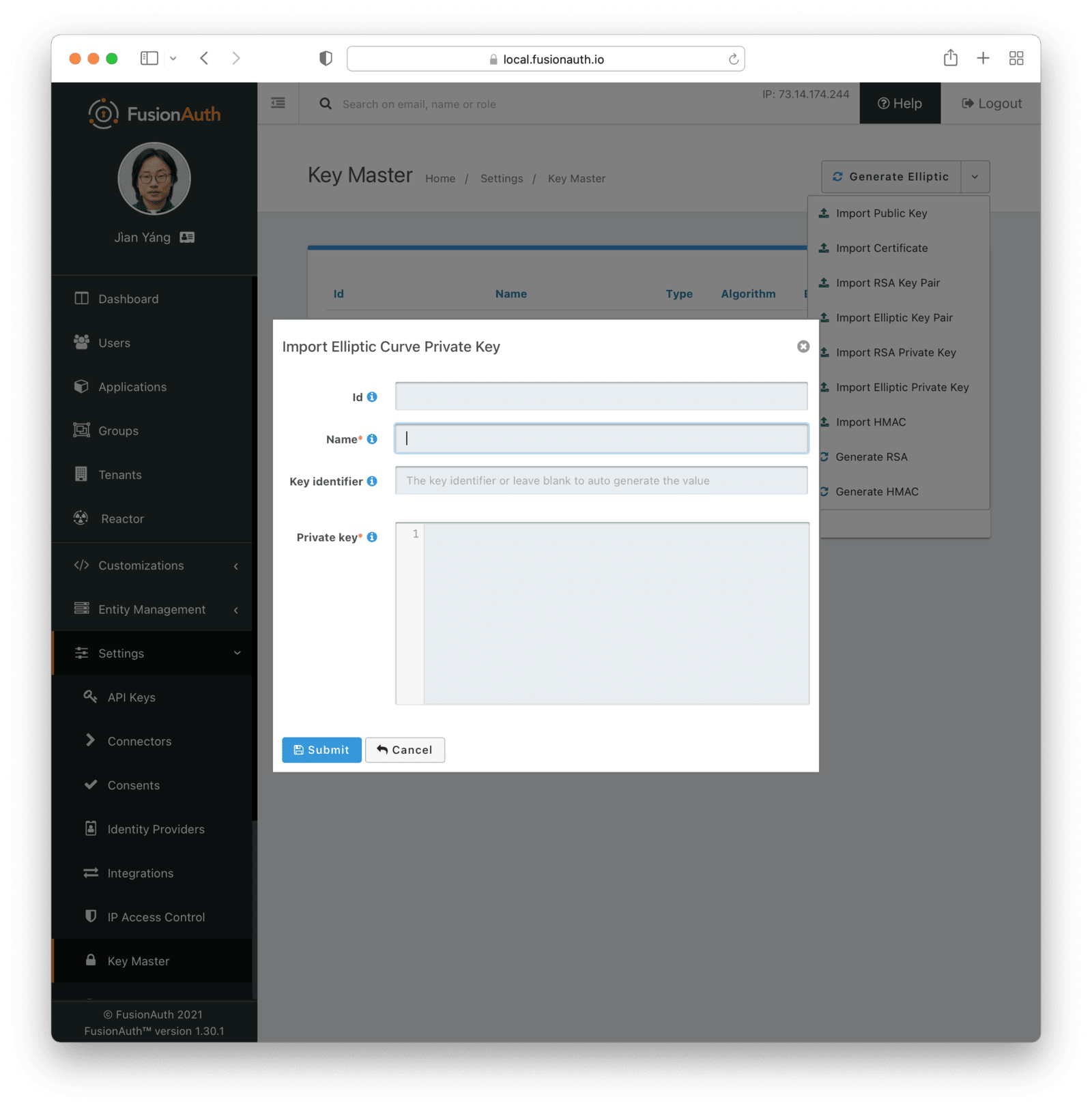 Import an ECC private key.