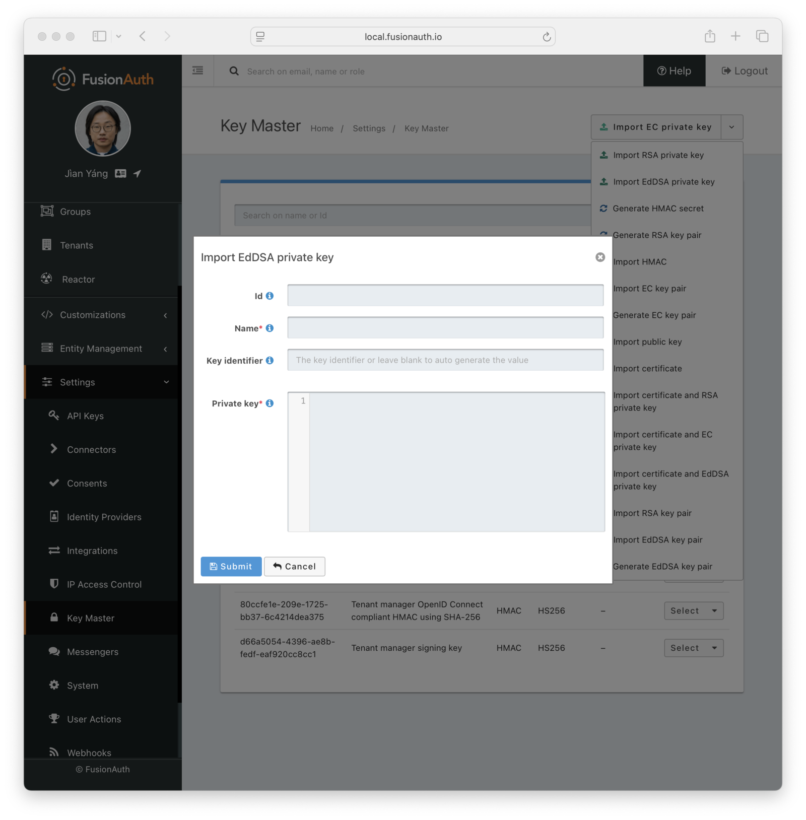 Import an EdDSA private key.