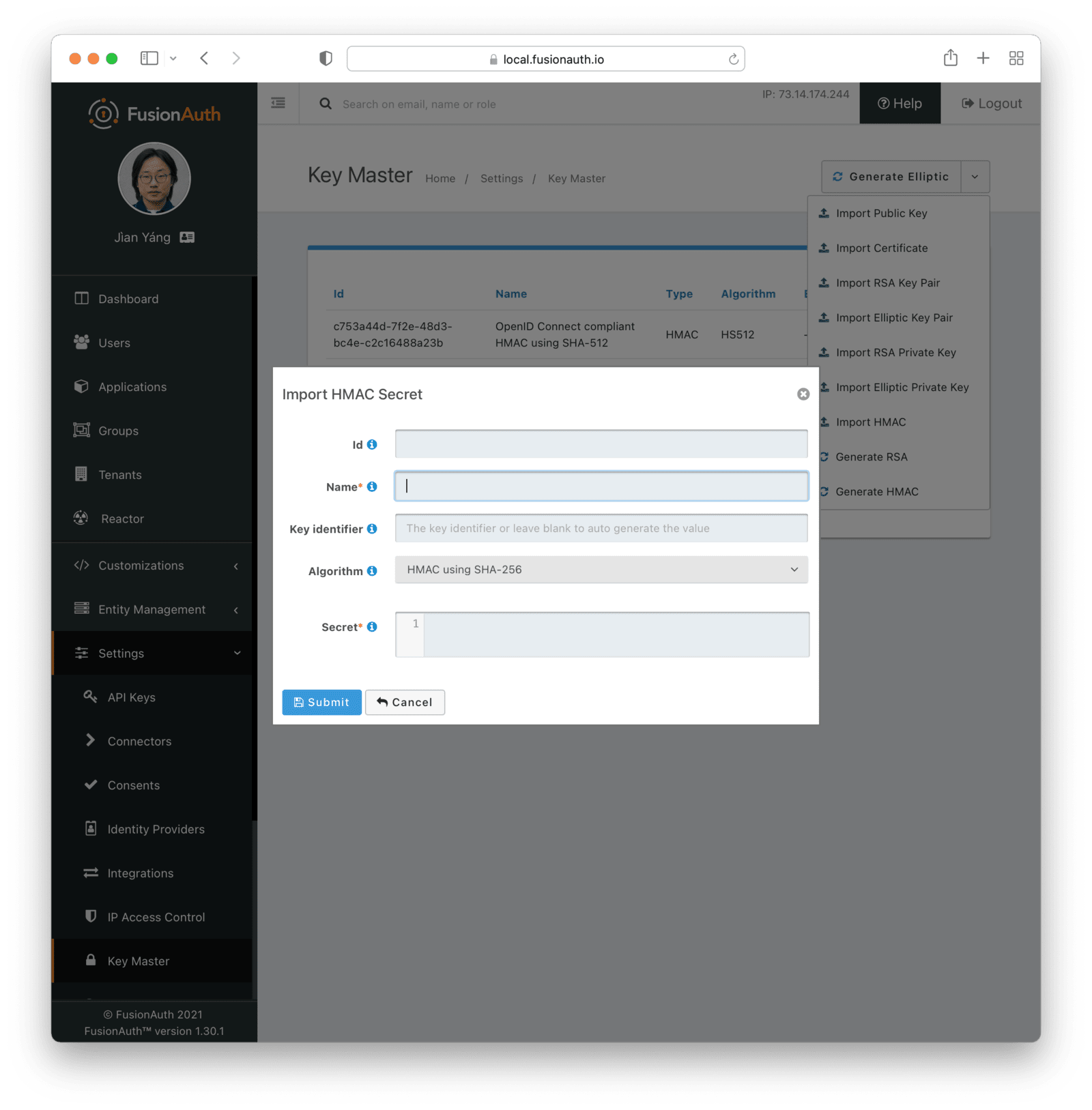 Import an HMAC secret.