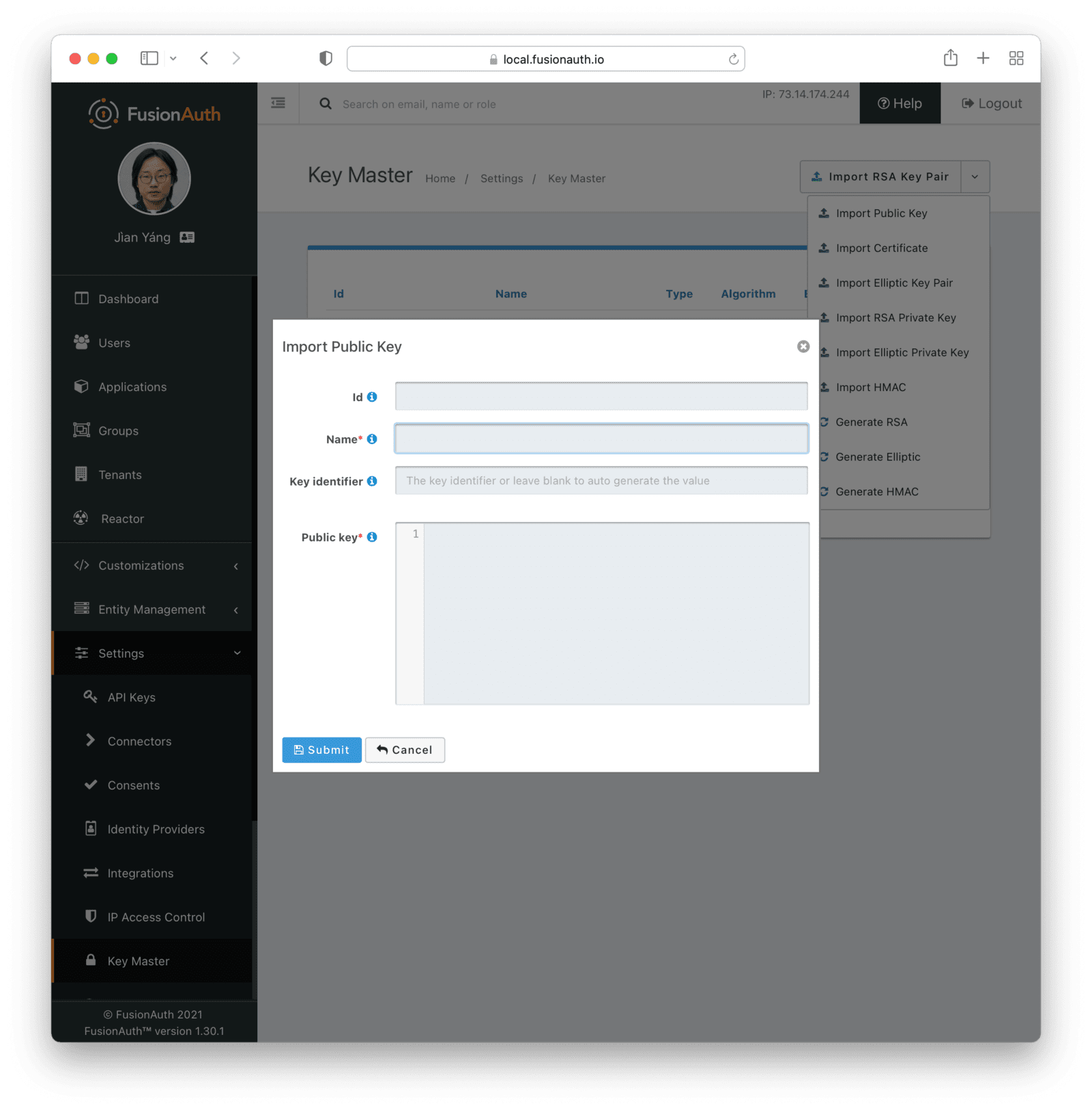 Import a public key.