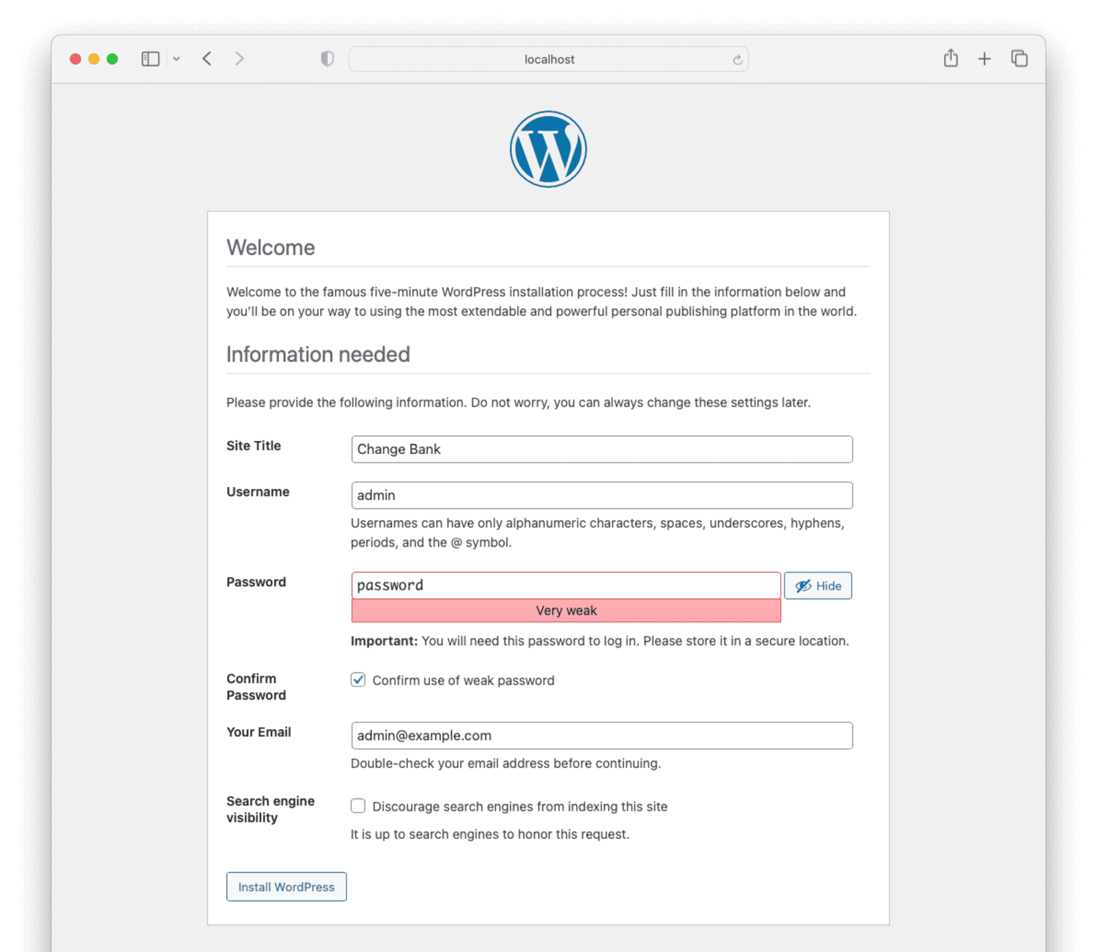 Wordpress configuration